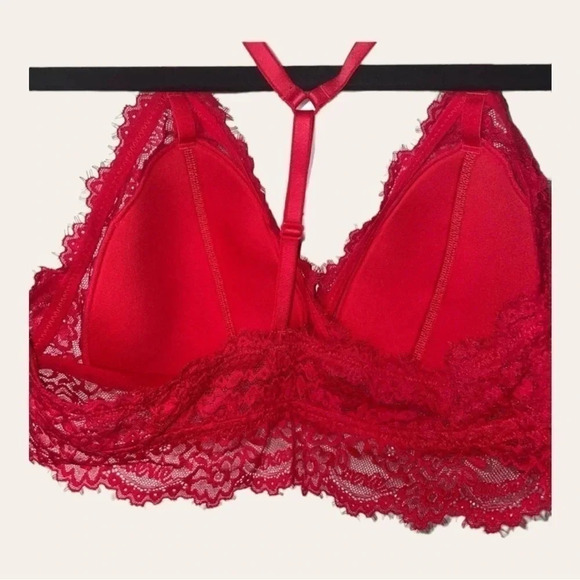 0608W. Aerie Women's Red Lace Racerback Bralette Size Large Wireless‎ - Picture 7 of 10